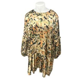 Outrageous Fortune Multicolor Satin Camo Long Balloon Sleeve Mini Shift Dress 18